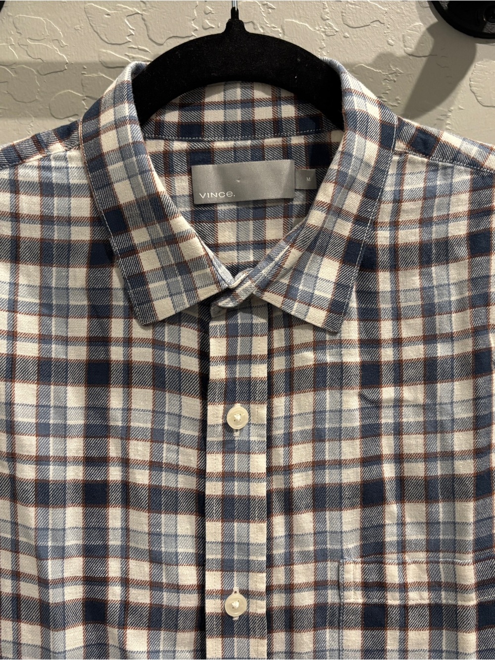 Vince Men’s Lightweight Linen Cotton Blend Plaid Button-Down Shirt